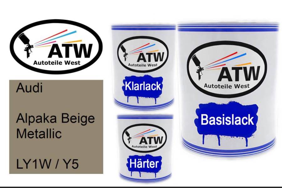 Audi, Alpaka Beige Metallic, LY1W / Y5: 1L Lackdose + 1L Klarlack + 500ml Härter - Set, von ATW Autoteile West.